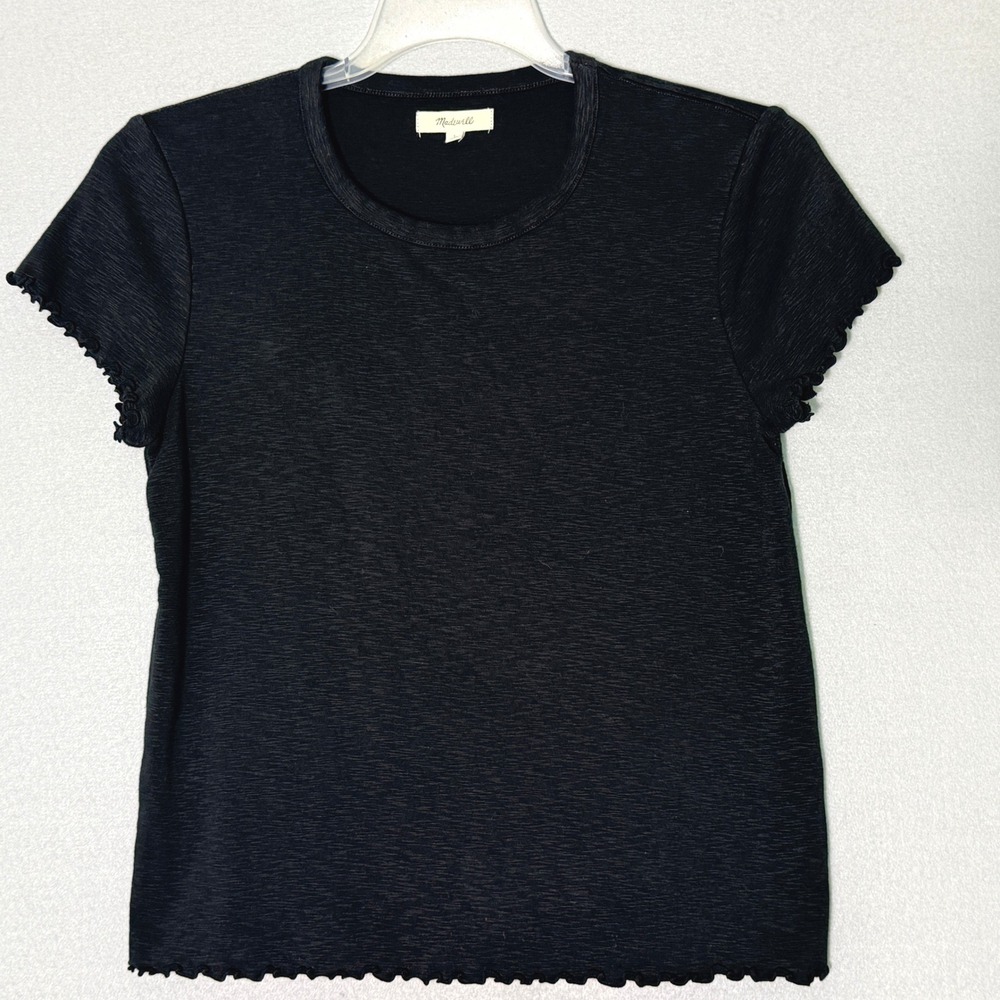 Madewell Lettuce Edge Sweater Top Womens Size‎ L Black Minimalist Clean Girl